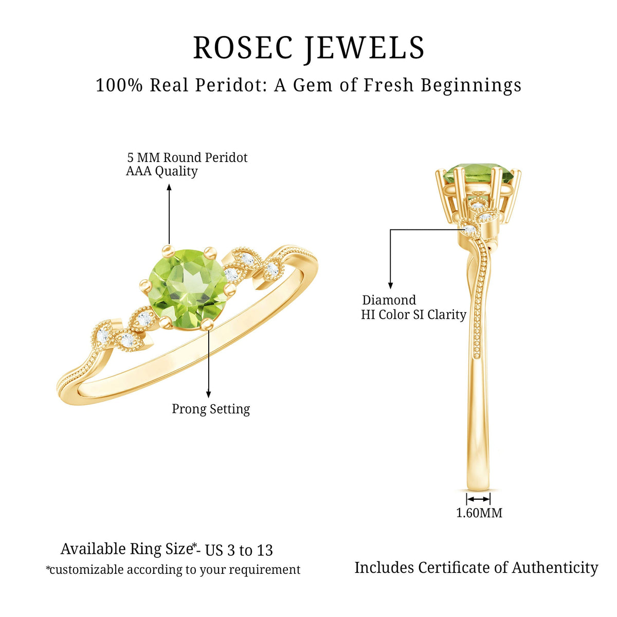 Peridot and Diamond Promise Ring with Beaded Detailing