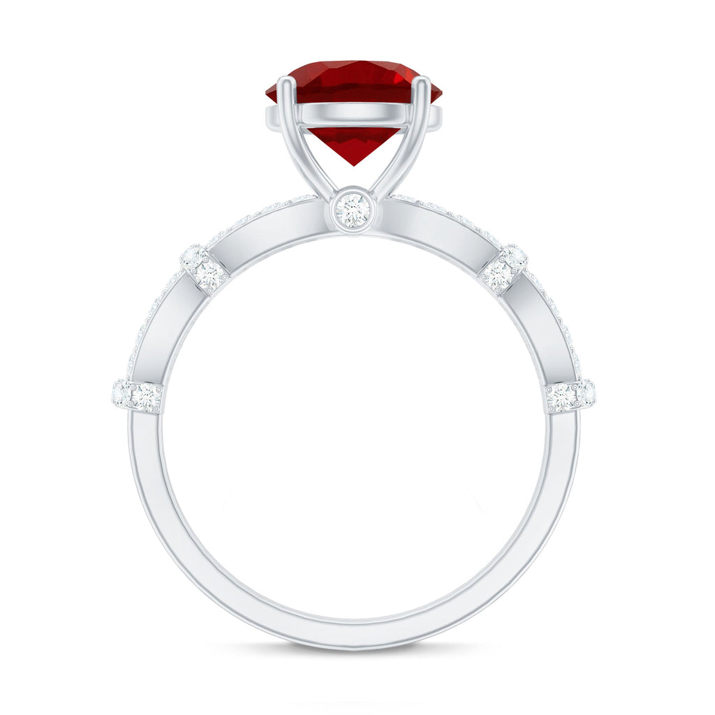 Solitaire Lab Grown Ruby and Diamond Criss Cross Engagement Ring