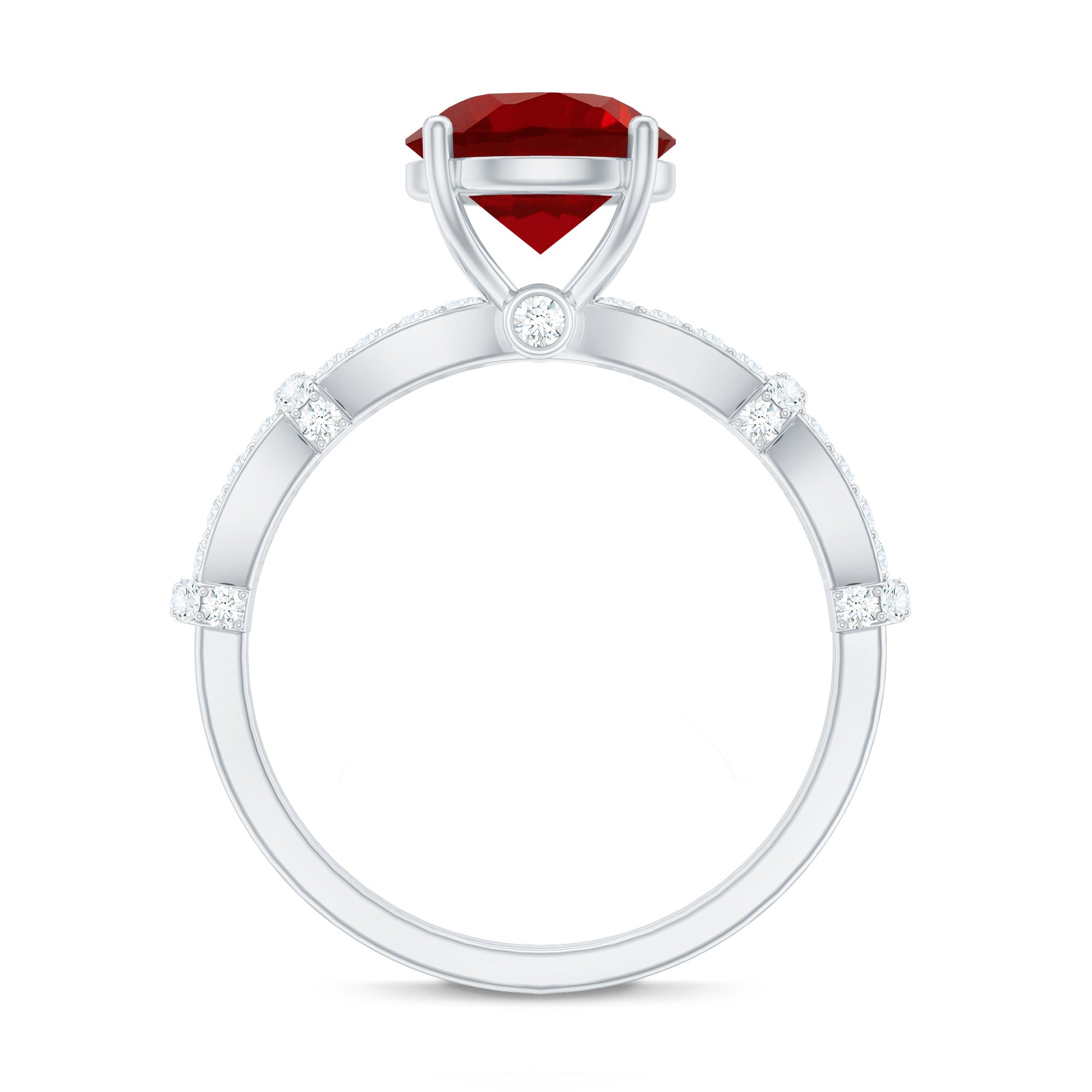 Solitaire Lab Grown Ruby and Diamond Criss Cross Engagement Ring