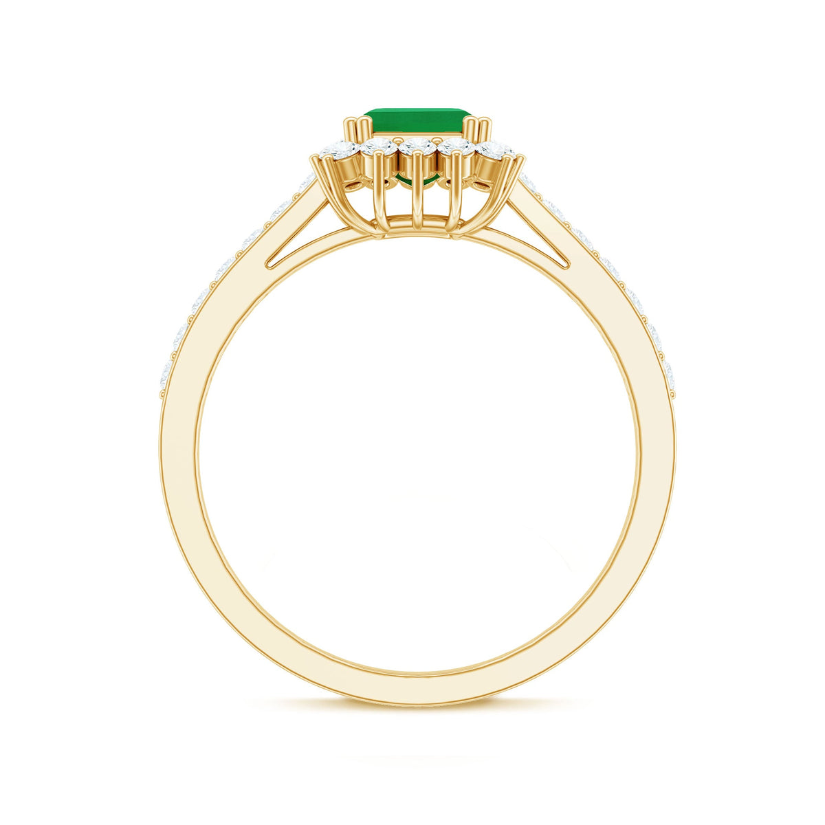 Natural Emerald Cut Emerald Engagement Ring with Diamond Halo