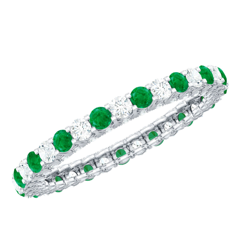 Alternate Round Emerald and Diamond Eternity Stackable Ring