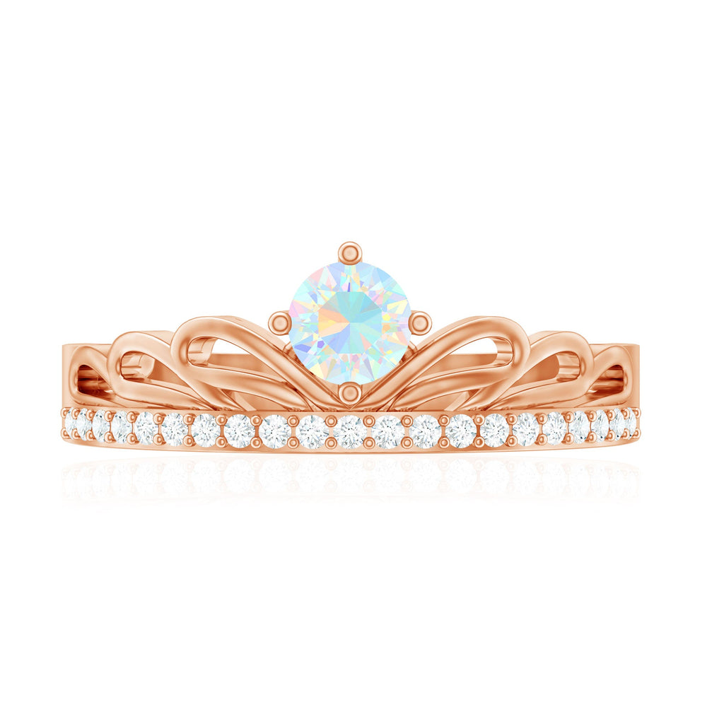 Natural Ethiopian Rainbow Opal Crown Promise Ring with Diamond