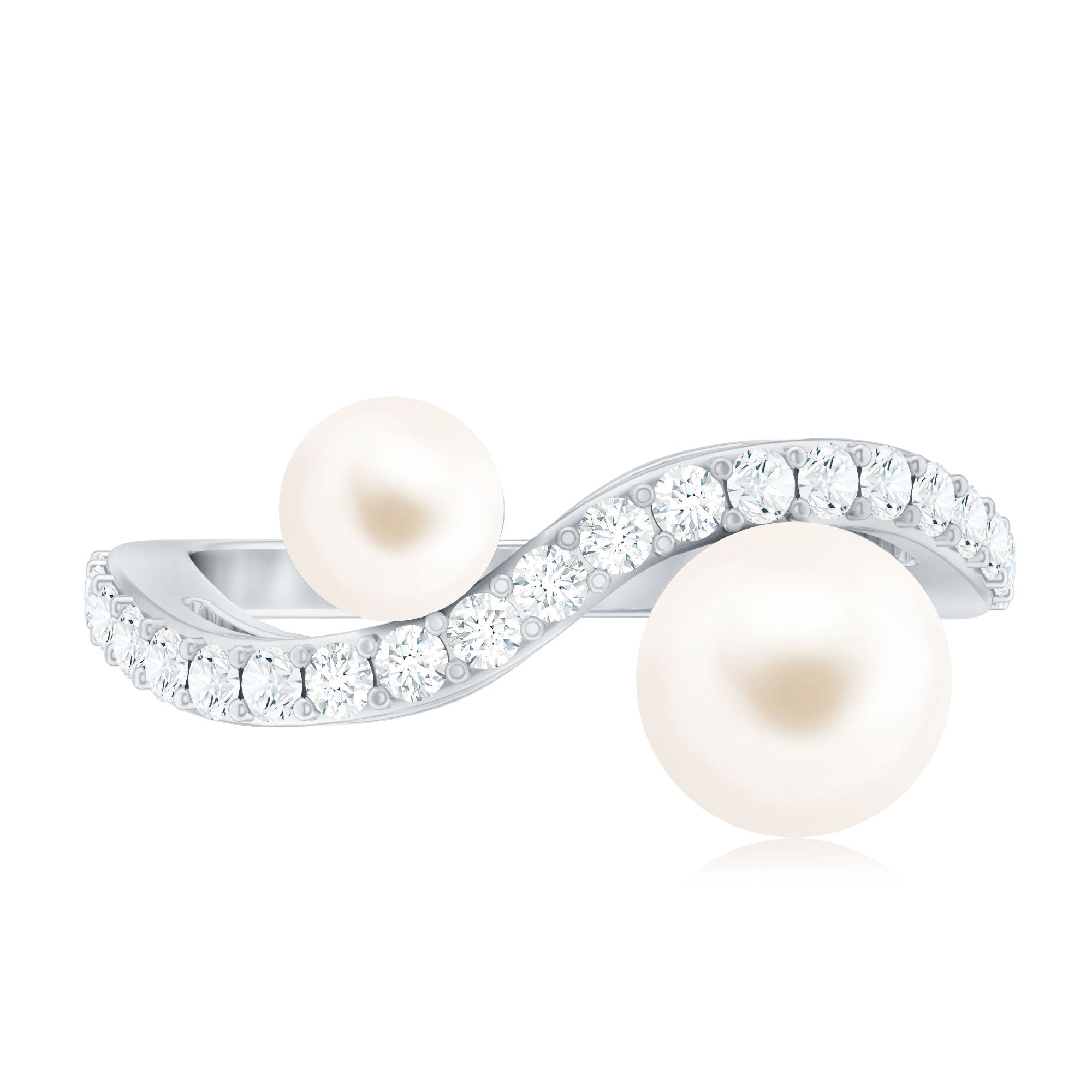 Natural Freshwater Pearl Toi Et Moi Engagement Ring with Diamond