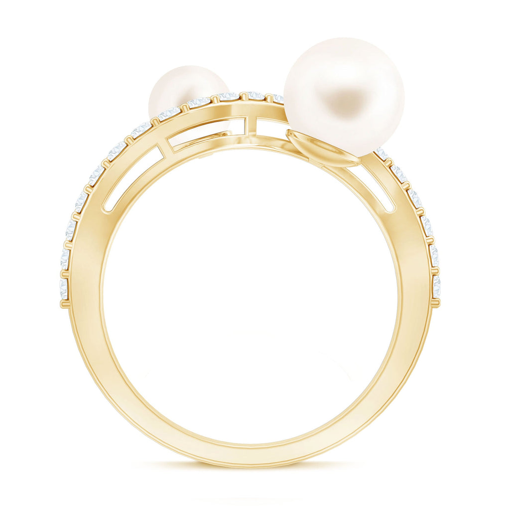 Natural Freshwater Pearl Toi Et Moi Engagement Ring with Diamond
