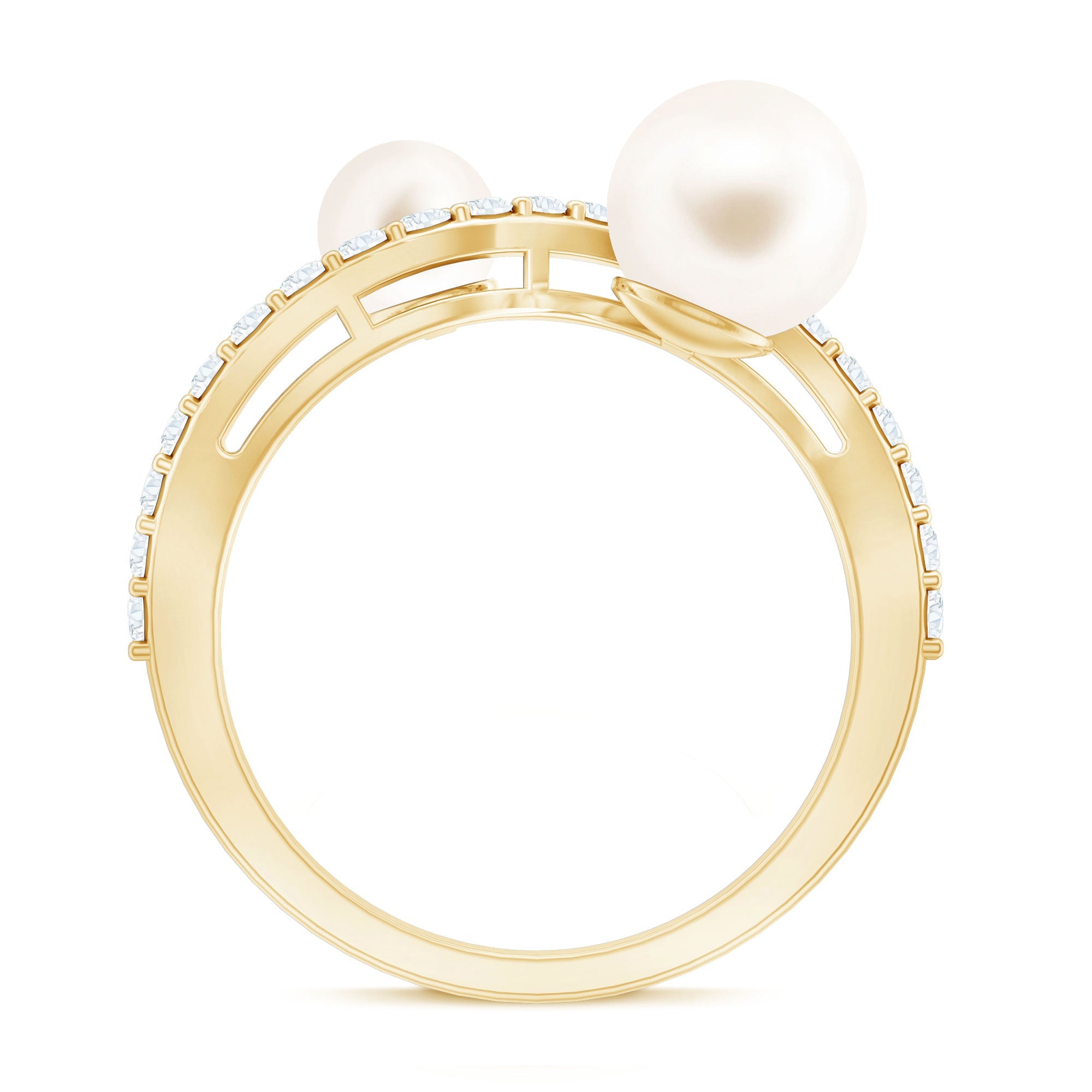 Natural Freshwater Pearl Toi Et Moi Engagement Ring with Diamond