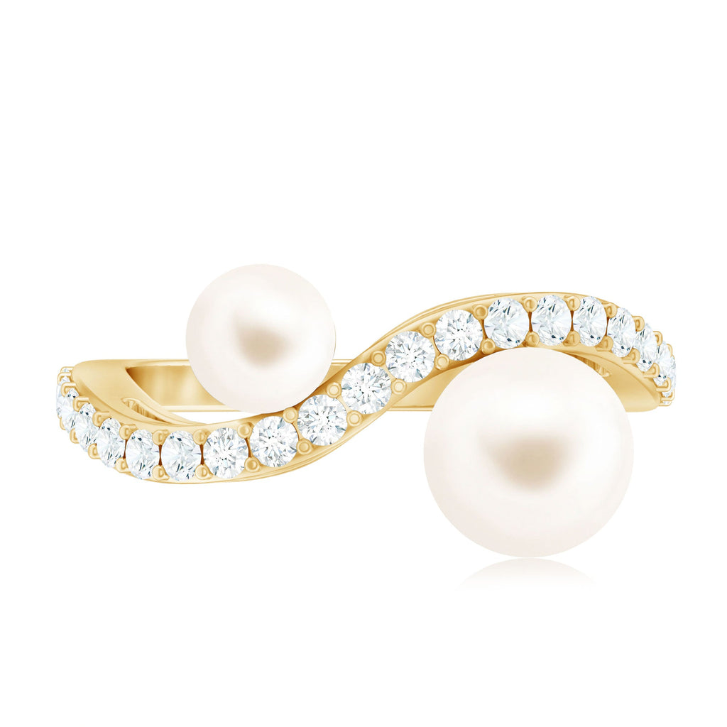 Natural Freshwater Pearl Toi Et Moi Engagement Ring with Diamond