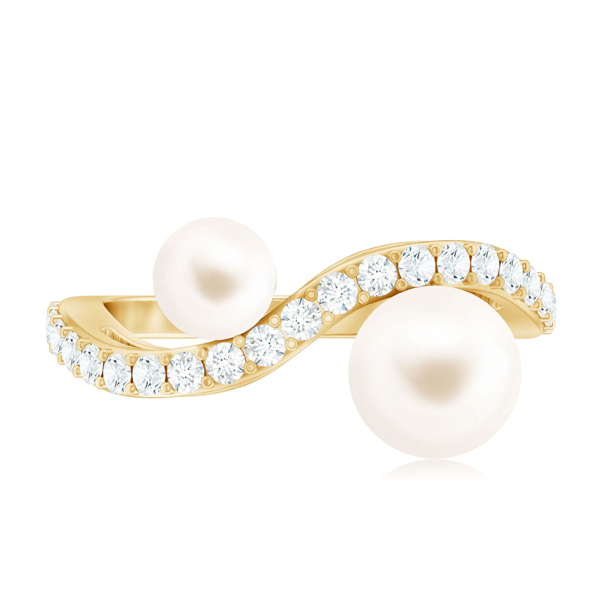 Natural Freshwater Pearl Toi Et Moi Engagement Ring with Diamond