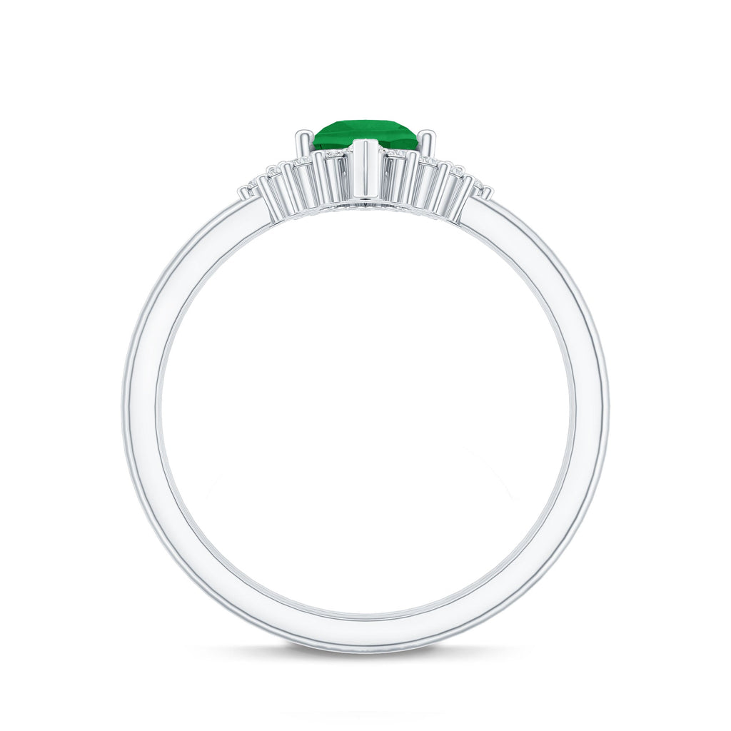 Natural Emerald Diamond Pear Shape Engagement Ring and Wedding Band Set