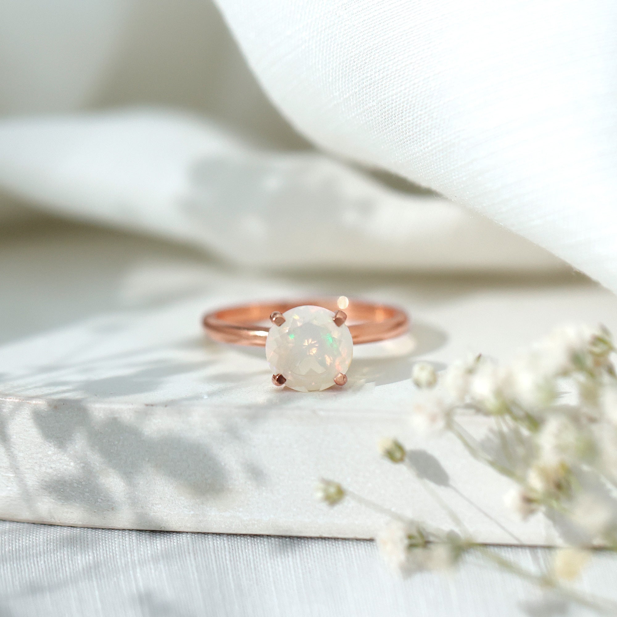 Classic 2 Carat Solitaire Ethiopian Rainbow Opal Engagement Ring