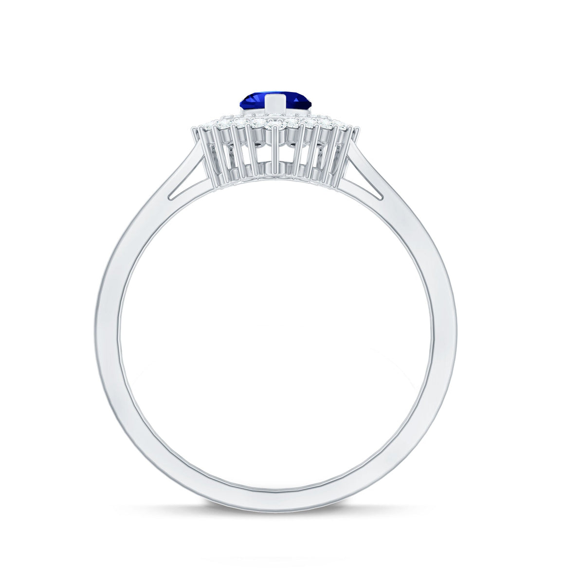Certified Lab Grown Blue Sapphire Heart Engagement Ring with Diamond Double Halo