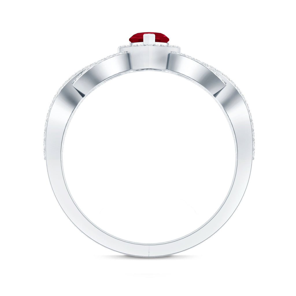 Natural Ruby Heart Promise Ring with Diamond Crossover Shank
