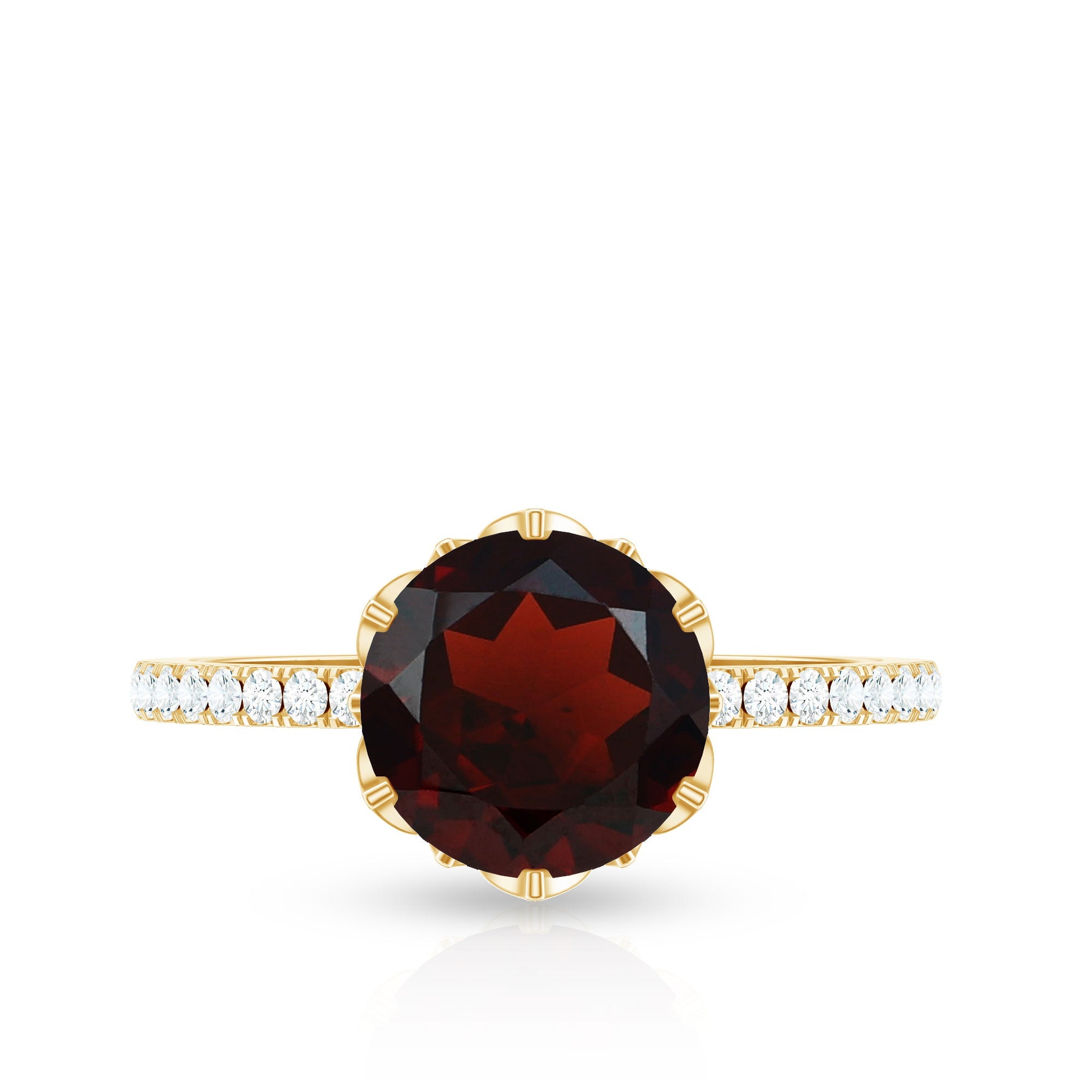Natural 2.3 Carat Garnet Solitaire Engagement Ring with Diamond