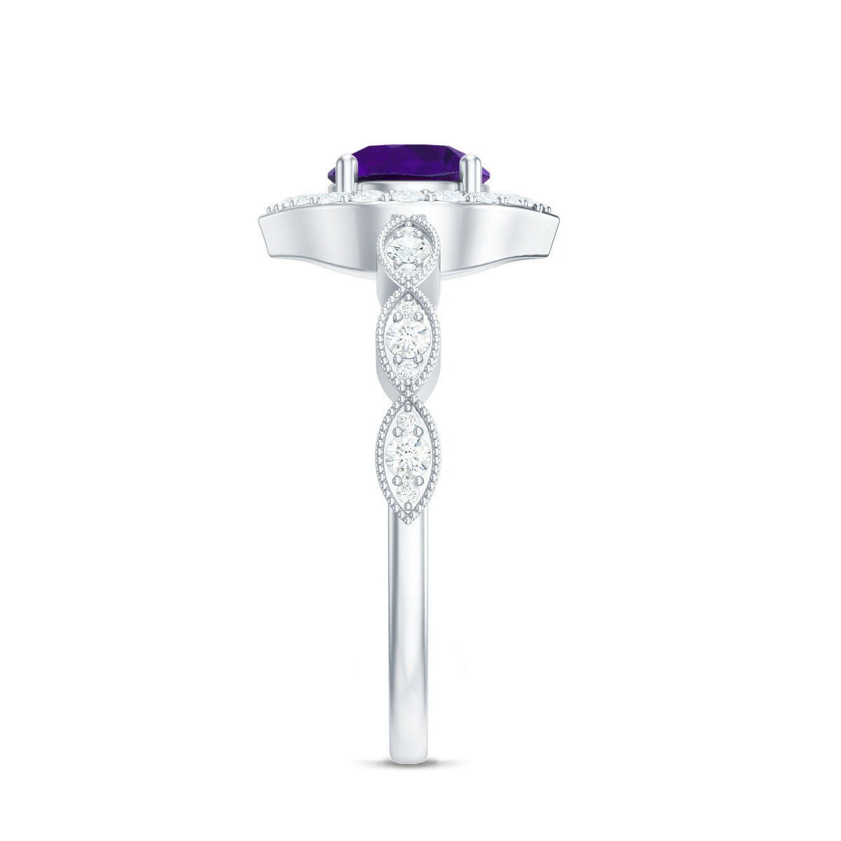 Vintage Style 1.2 Carat Amethyst Engagement Ring with Diamond Halo