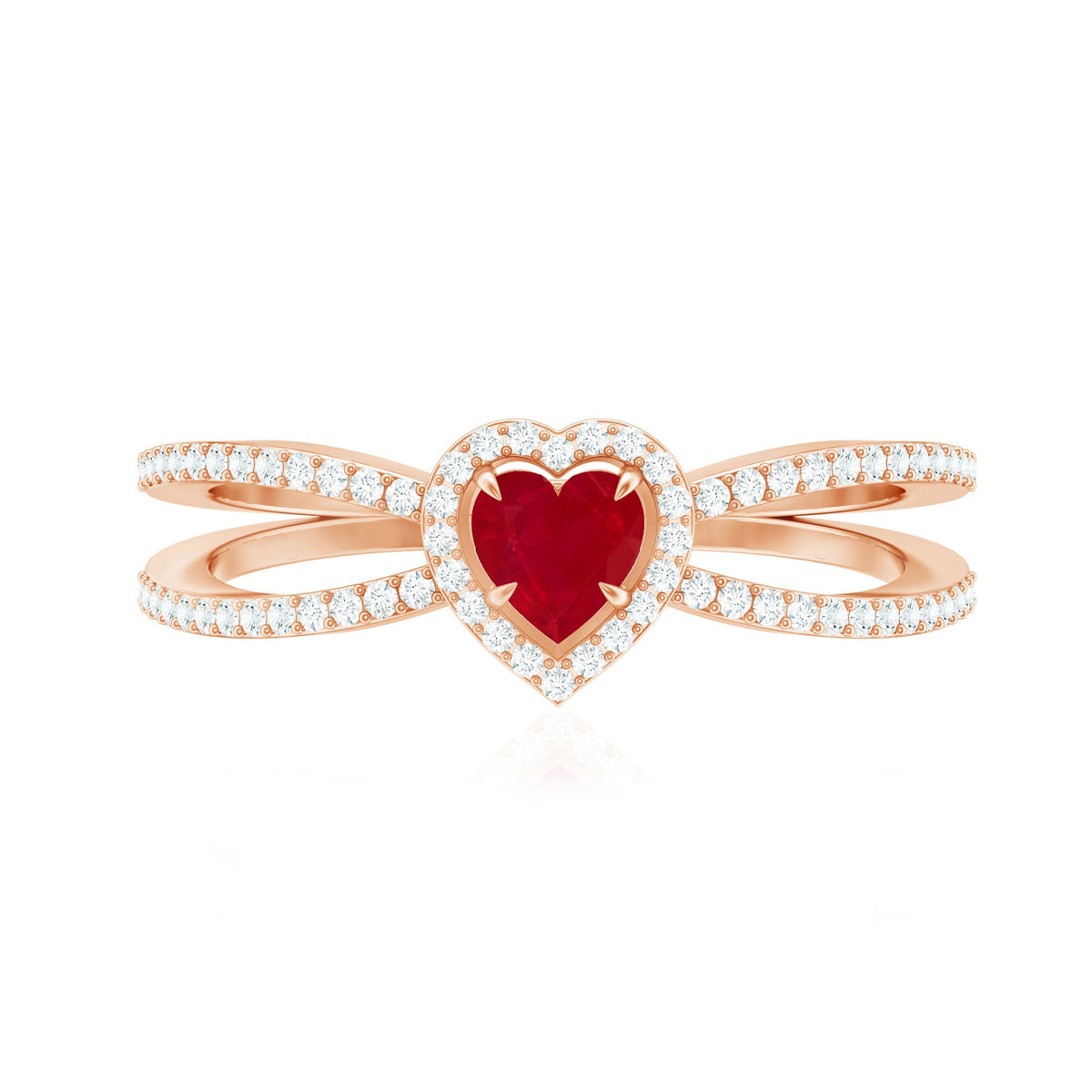 Natural Ruby Heart Engagement Ring with Diamond Split Shank
