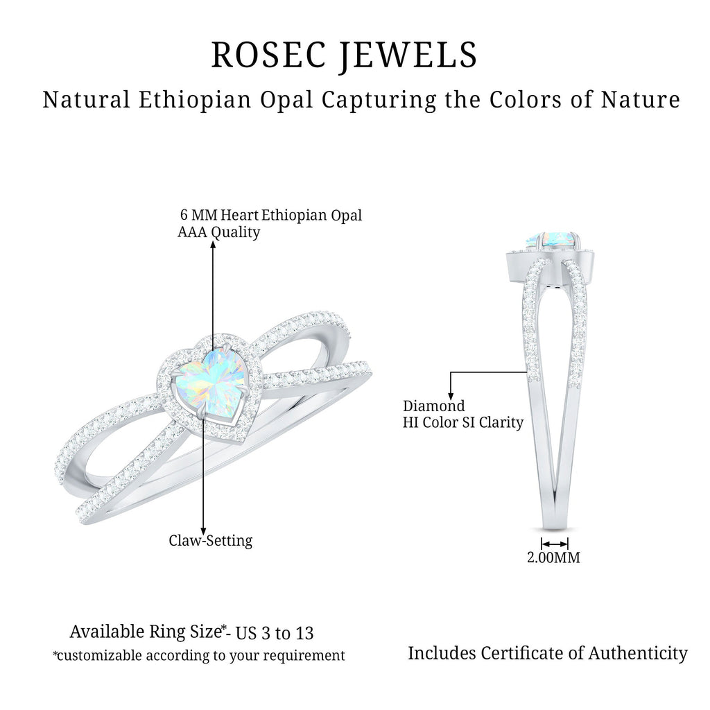 Certified Natural Ethiopian Opal Heart Shaped Engagement Ring with Diamond Halo