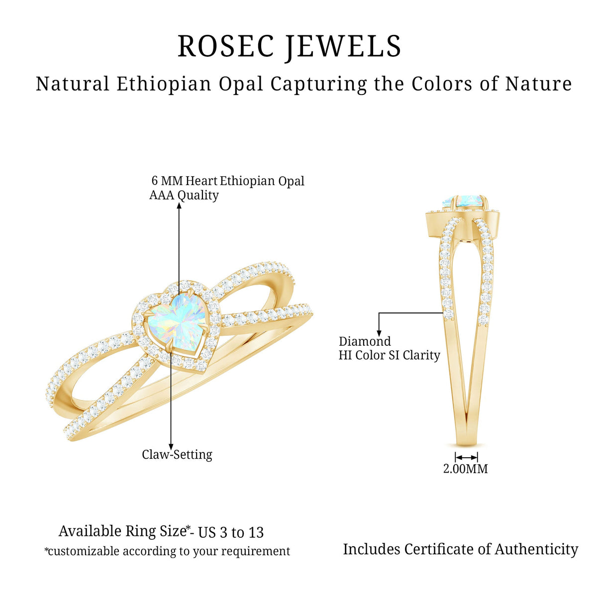 Certified Natural Ethiopian Opal Heart Shaped Engagement Ring with Diamond Halo