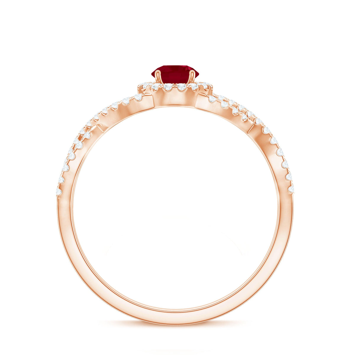 Genuine Ruby Engagement Ring with Diamond Criss Cross Shank