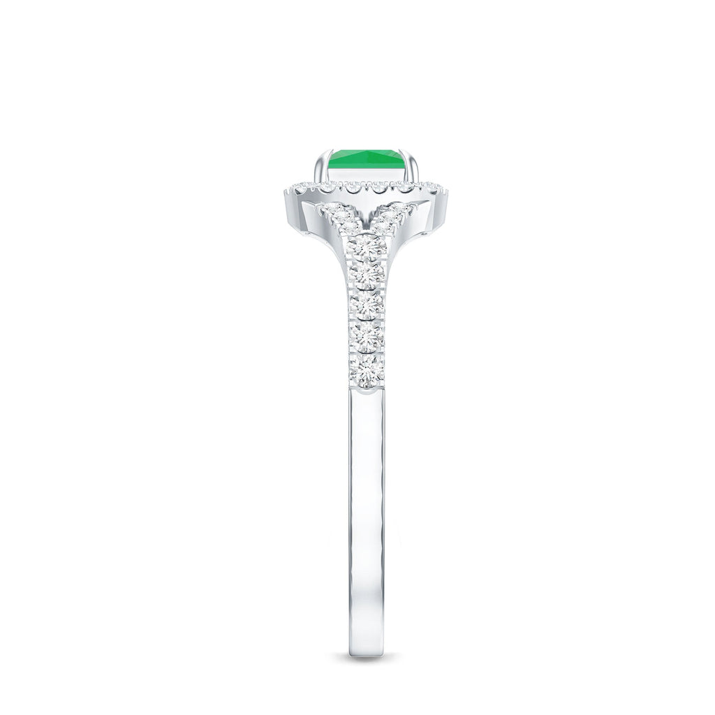 Princess Cut Emerald Engagement Ring with Diamond Split Shank