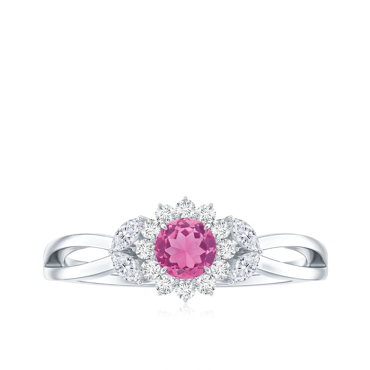Pink Tourmaline and Diamond Flower Engagement Ring with Split Shank