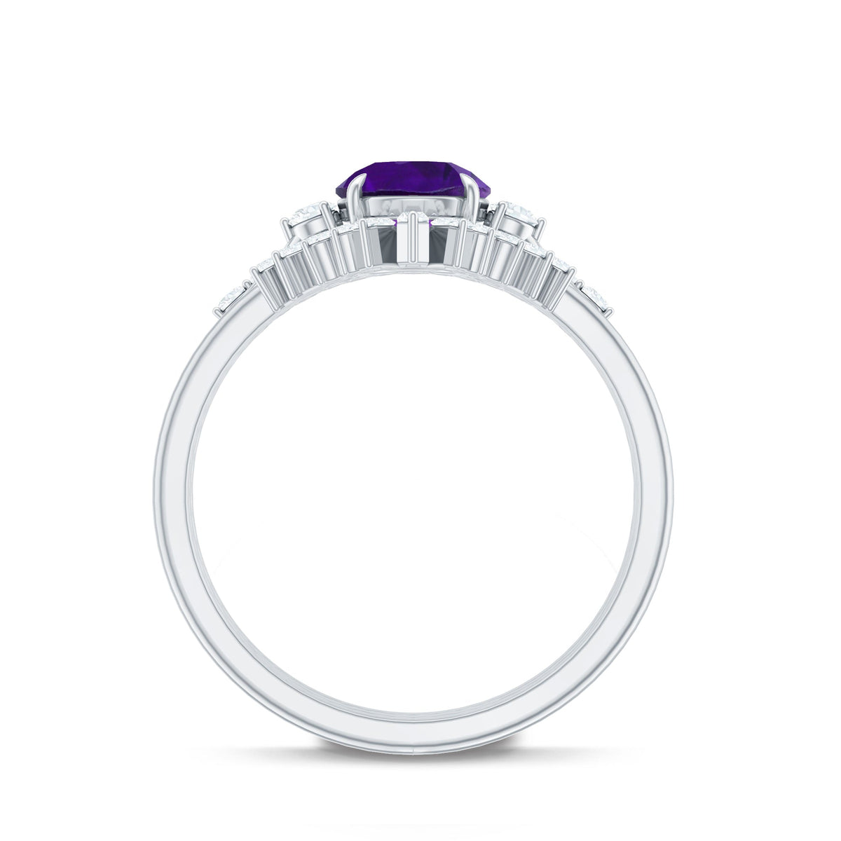 Natural 1.2 Carat Amethyst Diamond 3 Piece Bridal Ring Set
