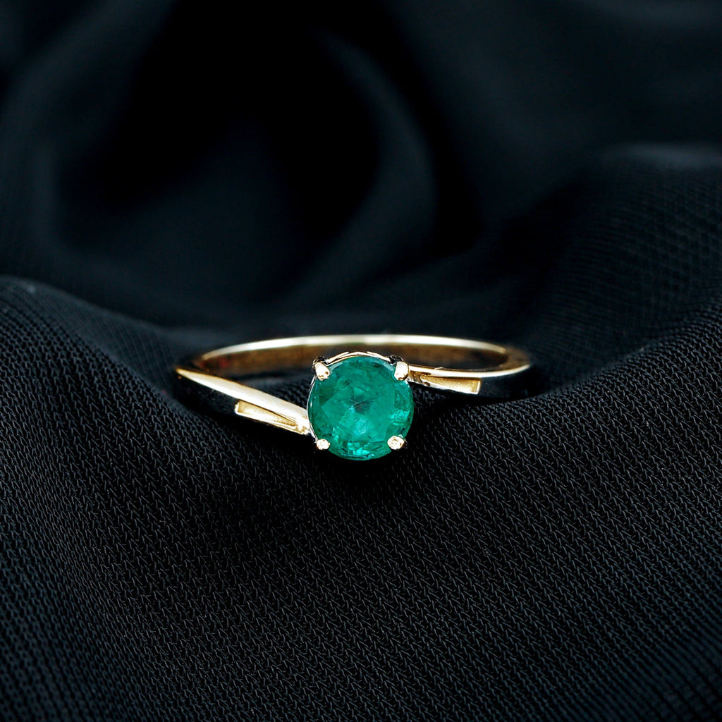 Round Emerald Solitaire Engagement Ring in Bypass Shank