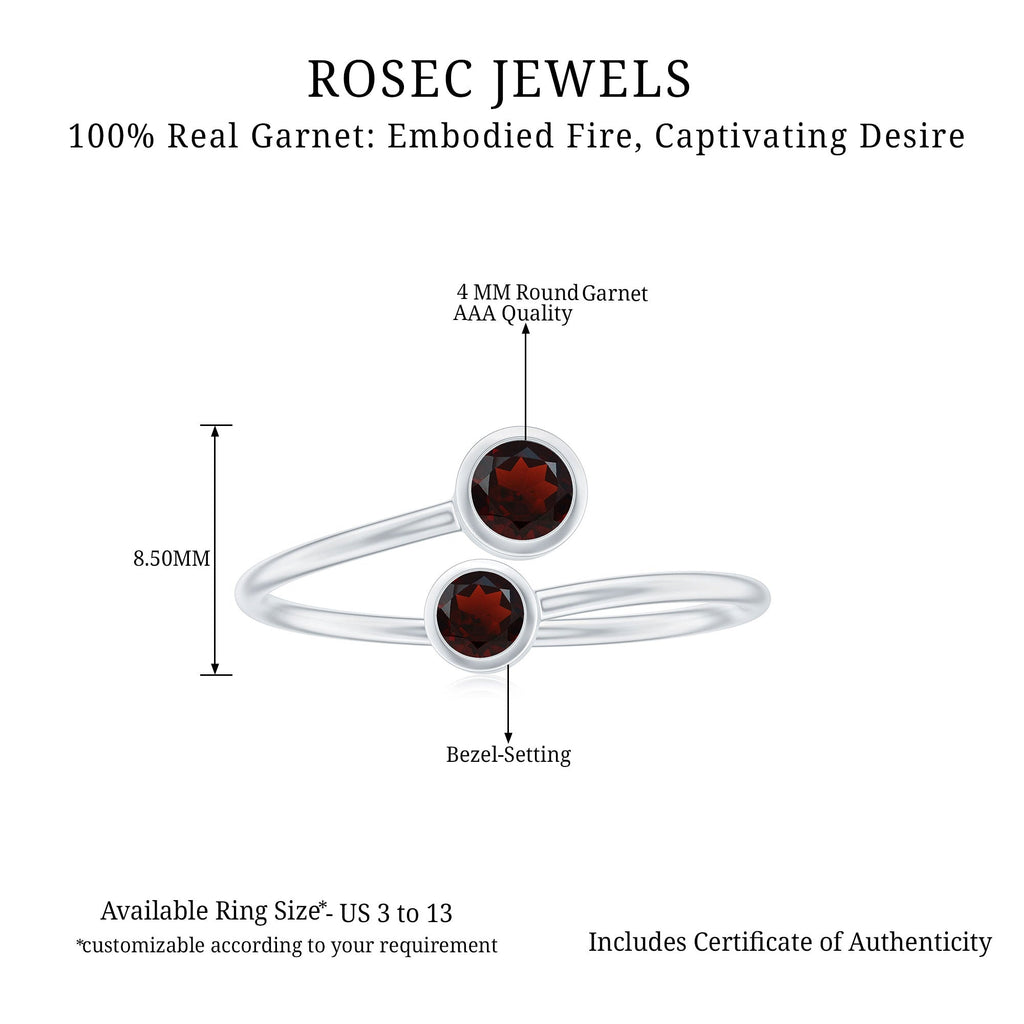Natural Garnet 2 Stone Promise Ring with Bypass Shank