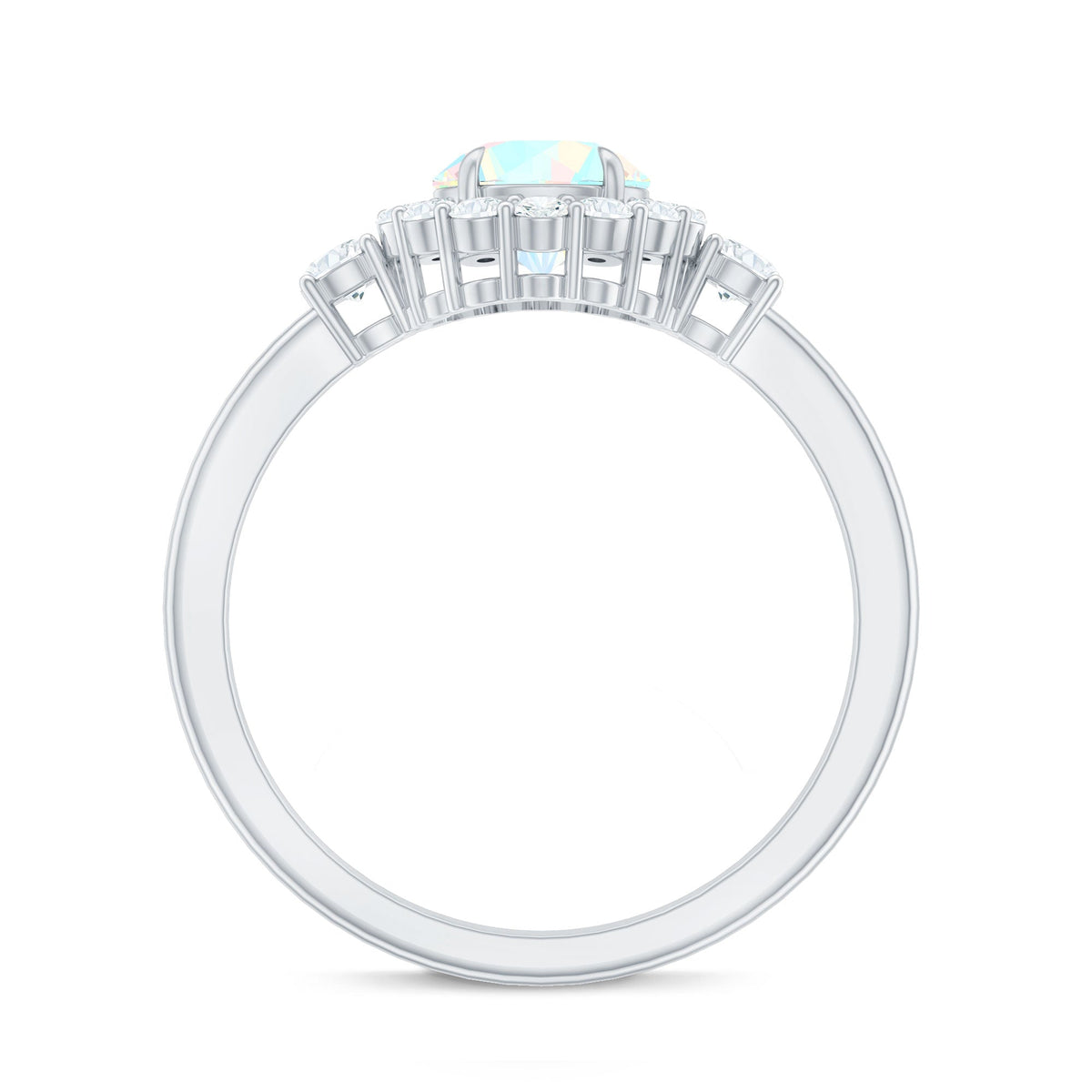 Classic Ethiopian Rainbow Opal Engagement Ring with Diamond Halo