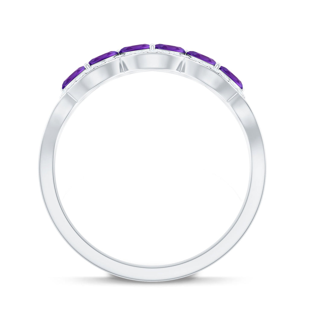 Real Marquise Amethyst Half Eternity Band Ring with Diamond