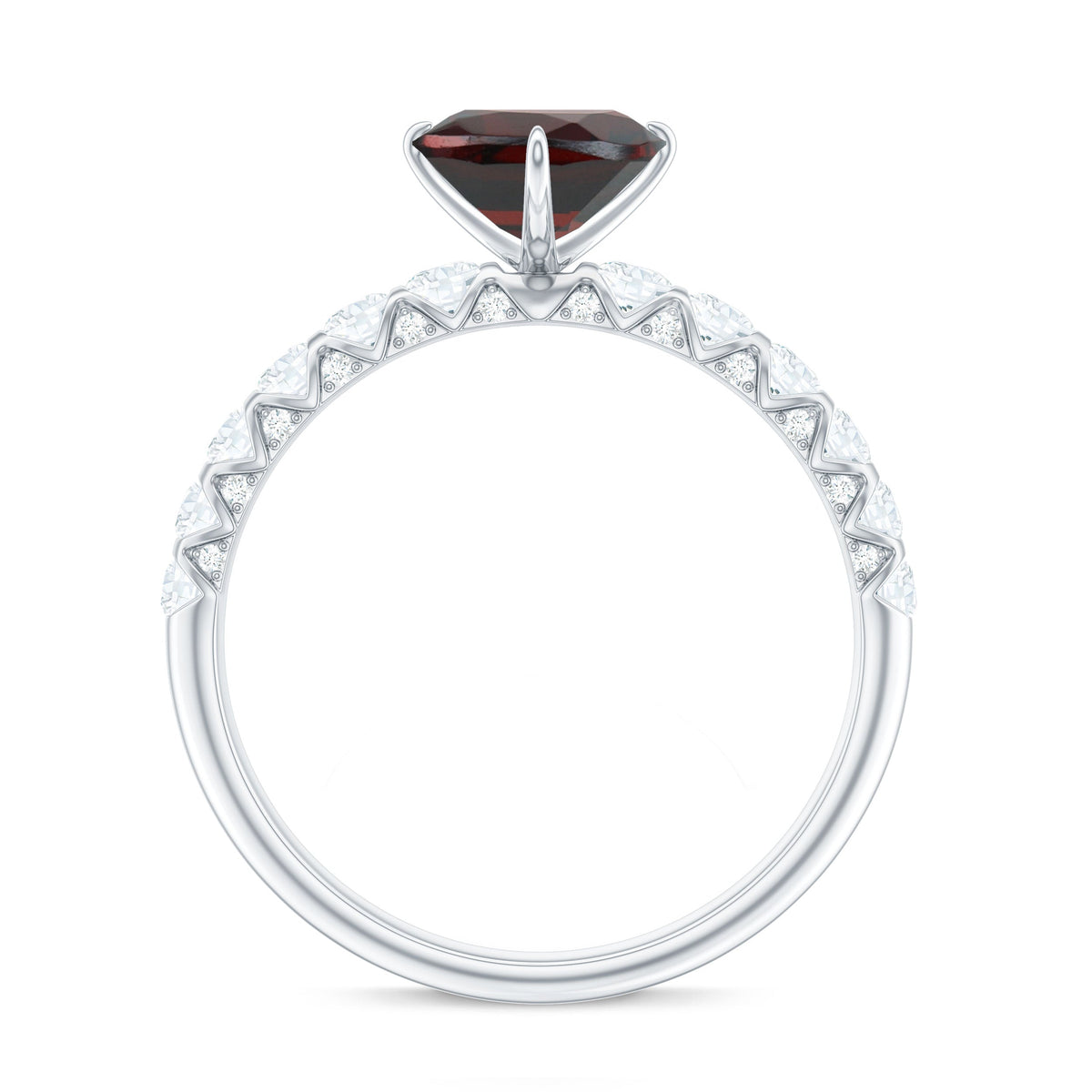 Natural 4 Carat Garnet Heart Engagement Ring with Diamond Side Stones