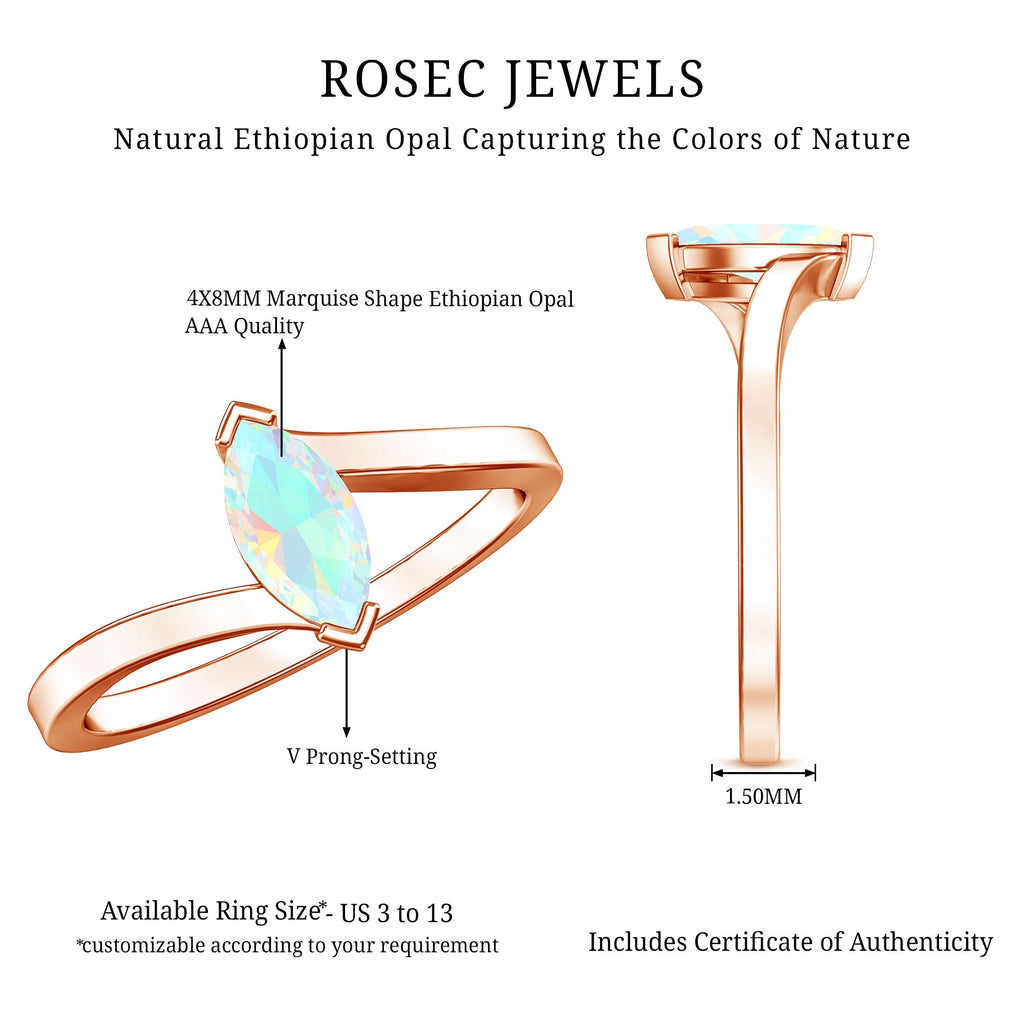 Natural Marquise Ethiopian Rainbow Opal Promise Ring with Bypass Shank