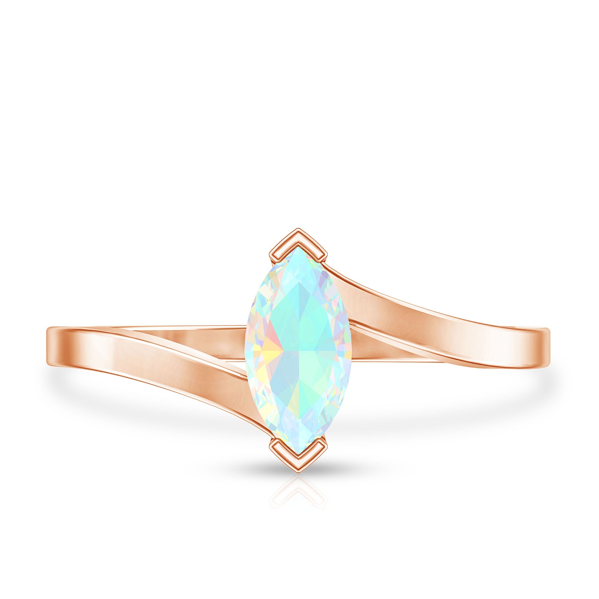 Natural Marquise Ethiopian Rainbow Opal Promise Ring with Bypass Shank