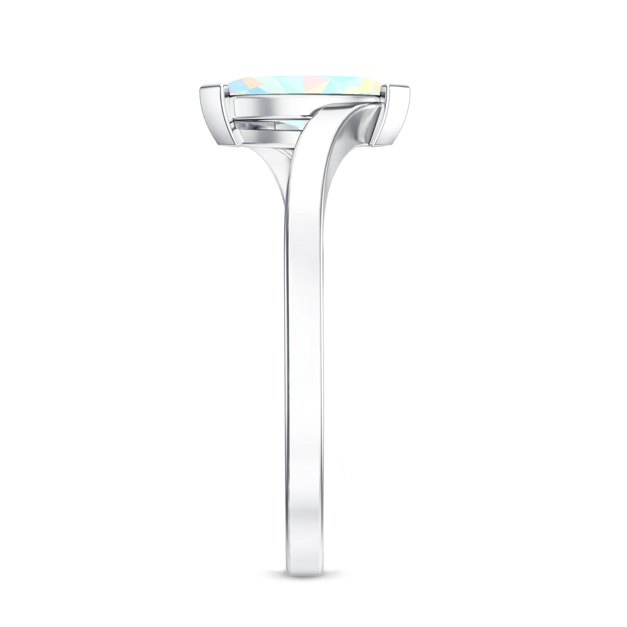 Natural Marquise Ethiopian Rainbow Opal Promise Ring with Bypass Shank