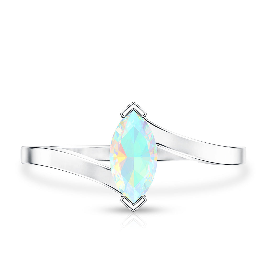 Natural Marquise Ethiopian Rainbow Opal Promise Ring with Bypass Shank