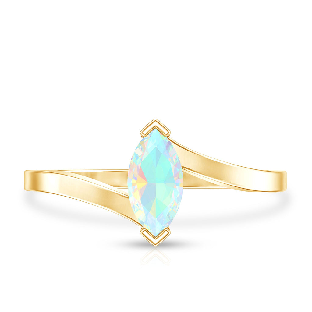 Natural Marquise Ethiopian Rainbow Opal Promise Ring with Bypass Shank