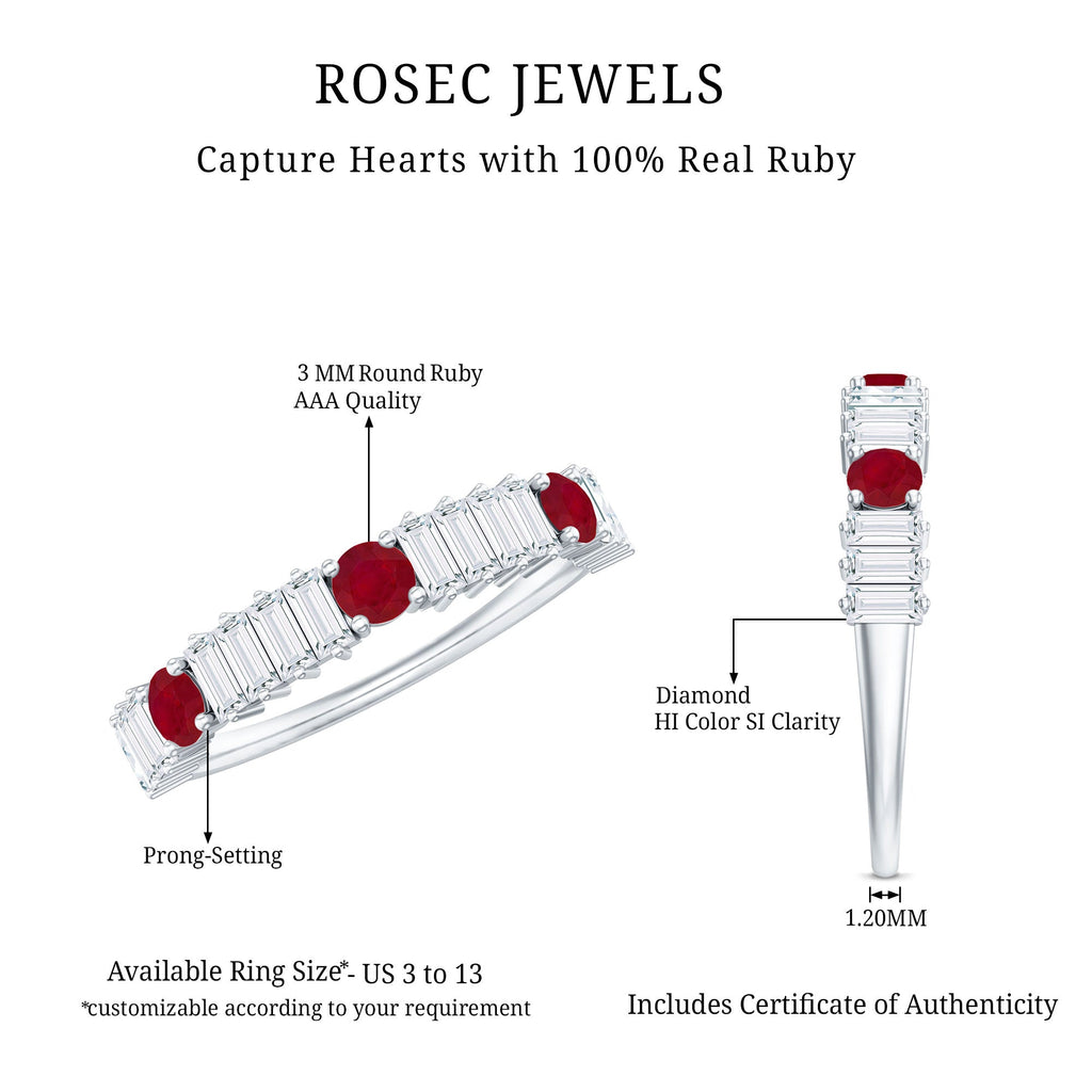 Real Ruby Diamond Half Eternity Band Ring for Women