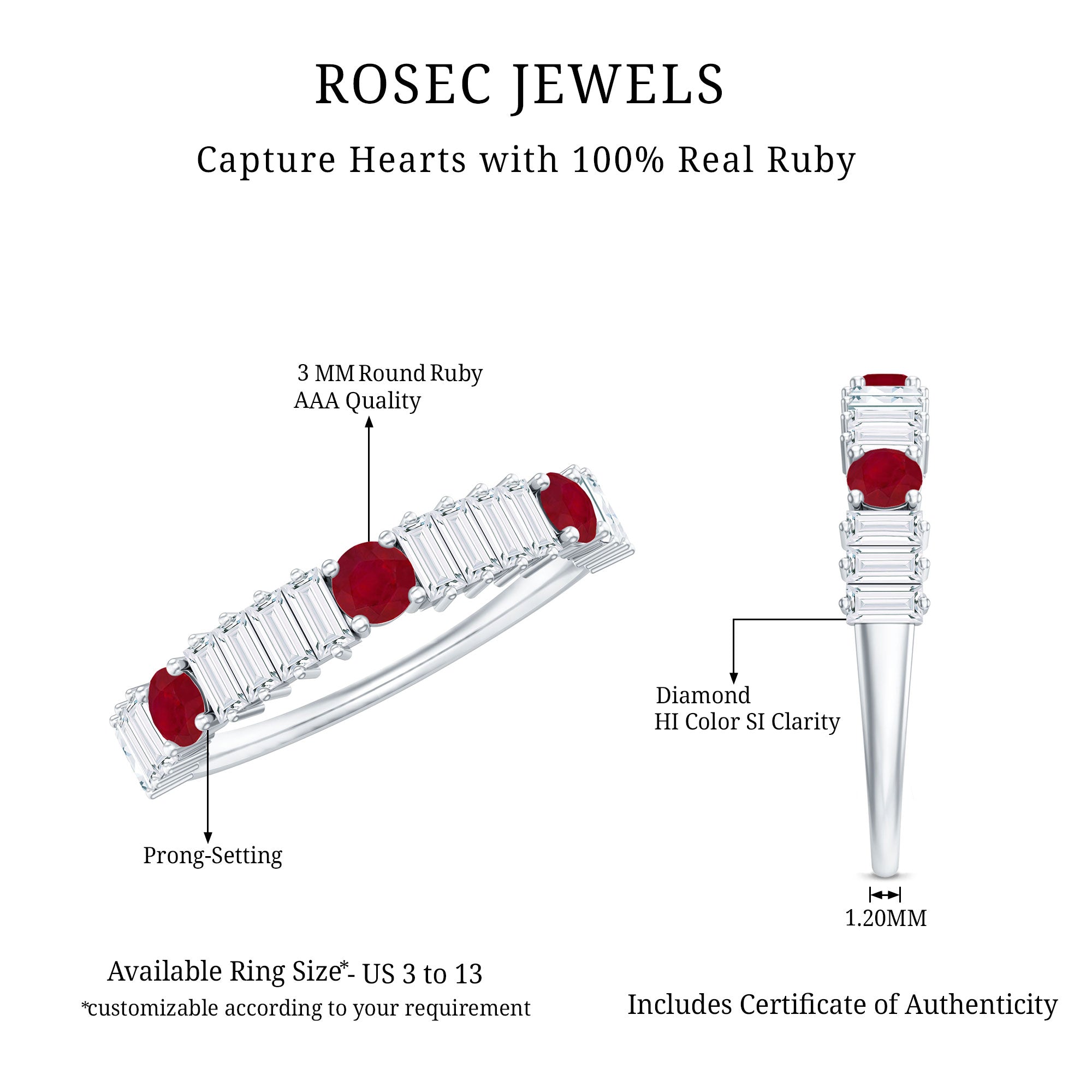 Real Ruby Diamond Half Eternity Band Ring for Women