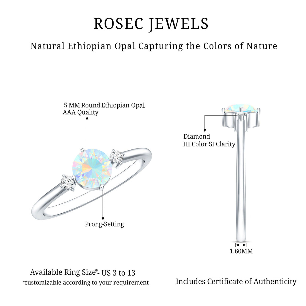 Natural Ethiopian Rainbow Opal Promise Ring with Diamond