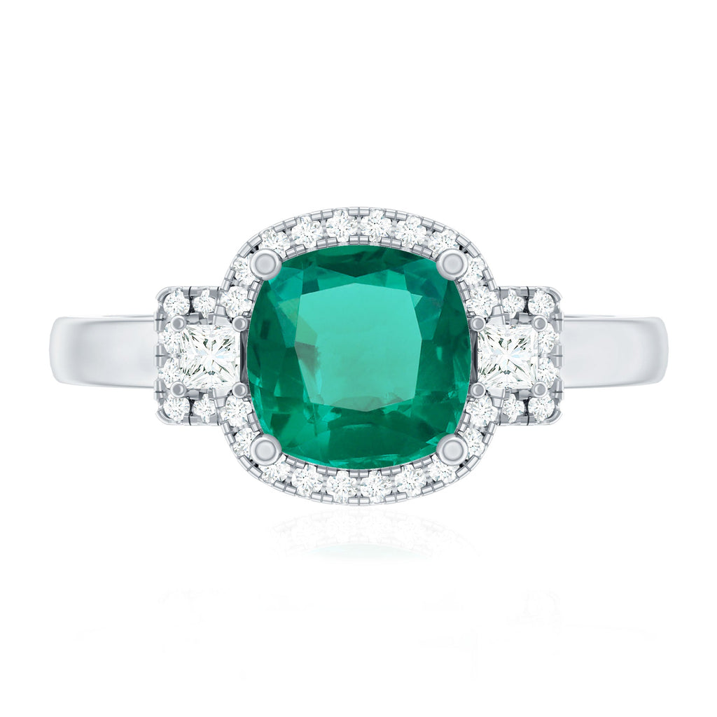 Cushion Cut 2 Carat Lab Grown Emerald Diamond Statement Engagement Ring