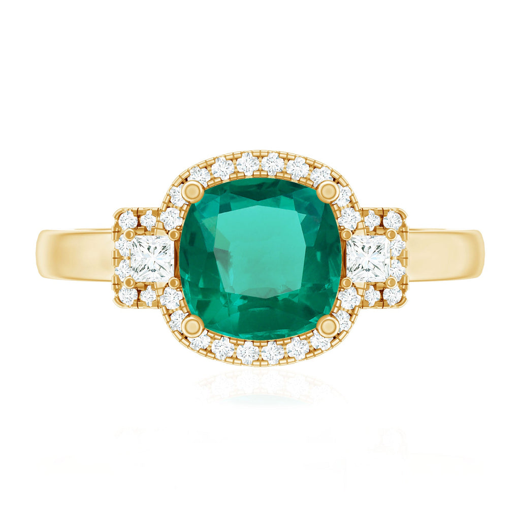 Cushion Cut 2 Carat Lab Grown Emerald Diamond Statement Engagement Ring