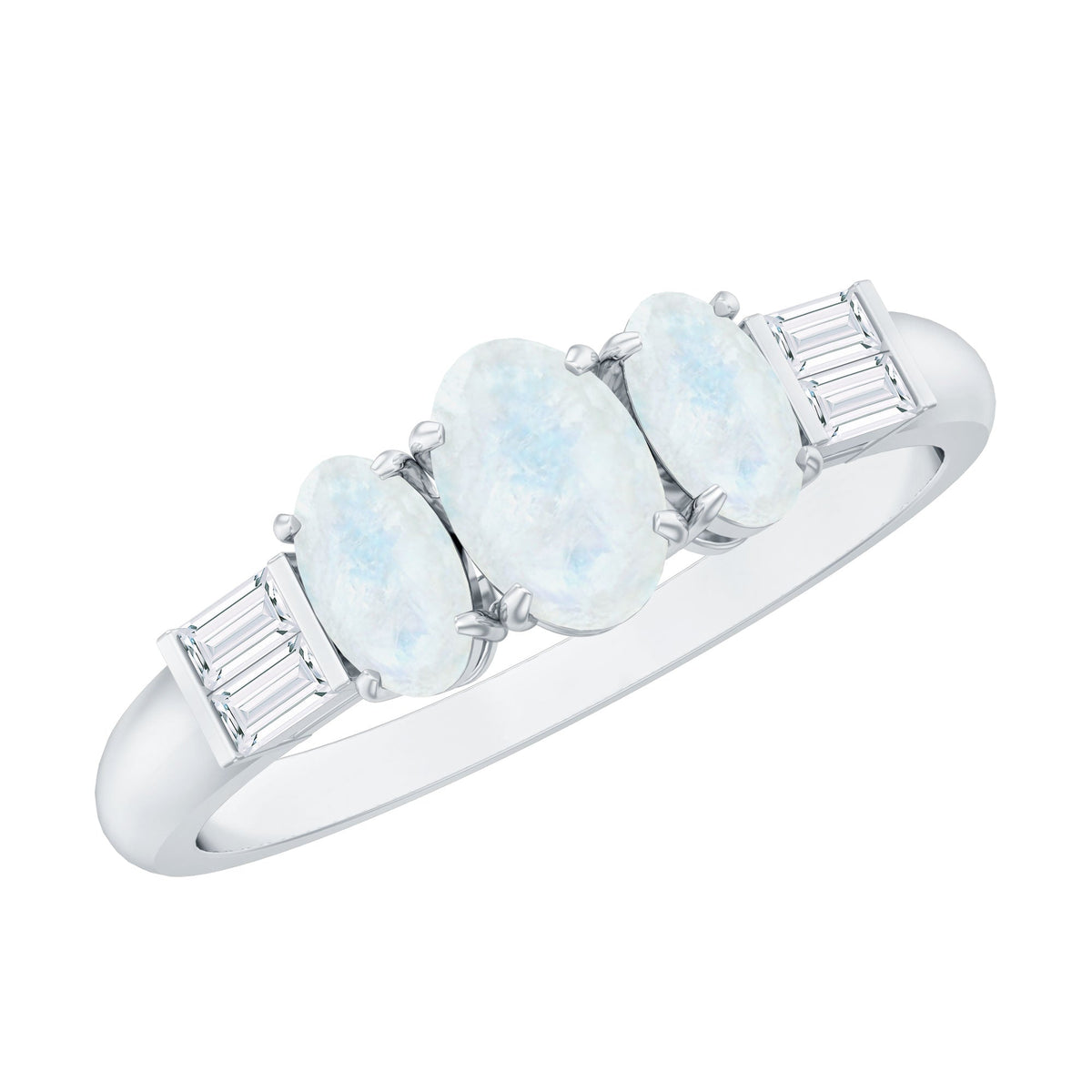 Genuine Oval Moonstone Three Stone Anniversary Ring
