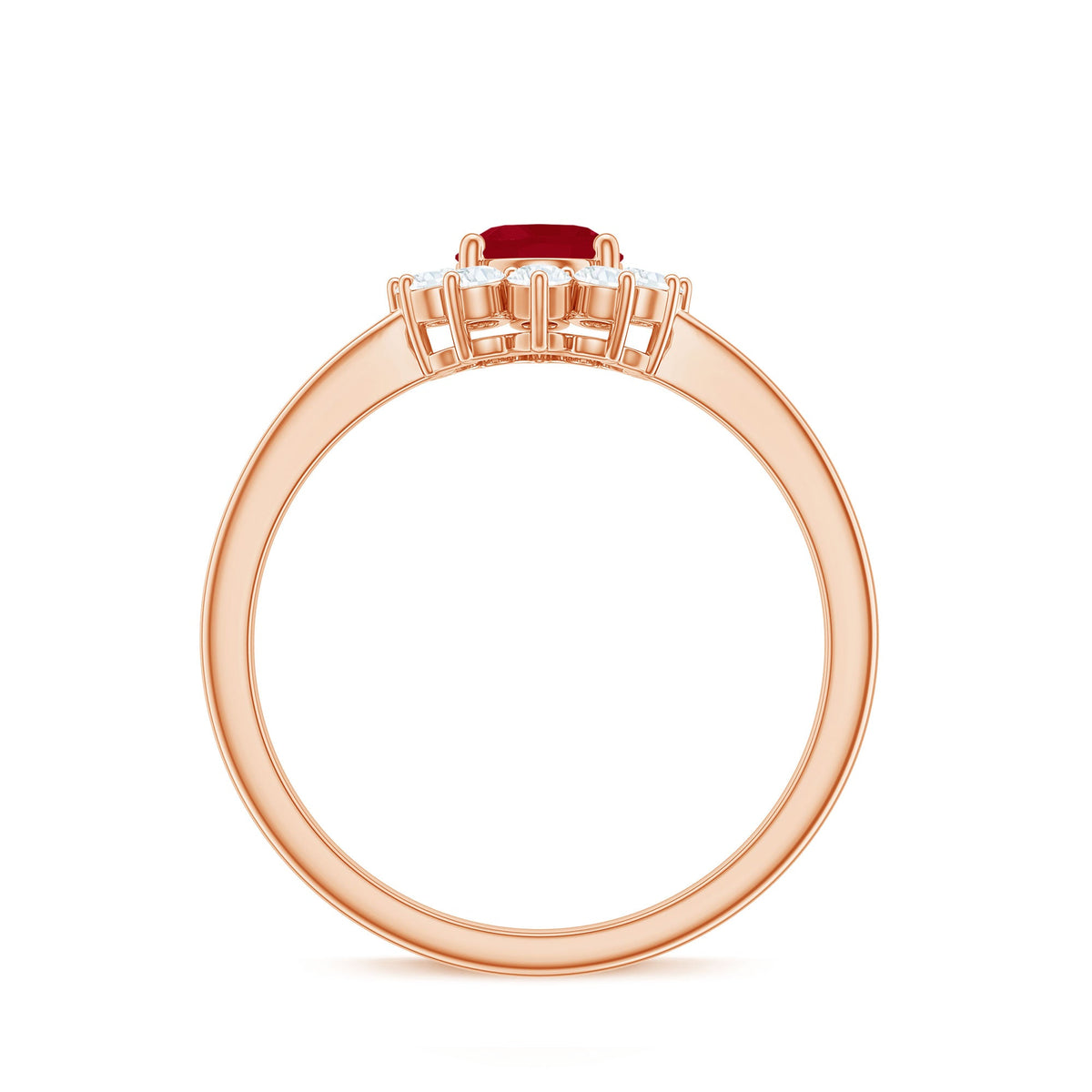Natural 0.6 Carat Oval Ruby Engagement Ring with Diamond Halo
