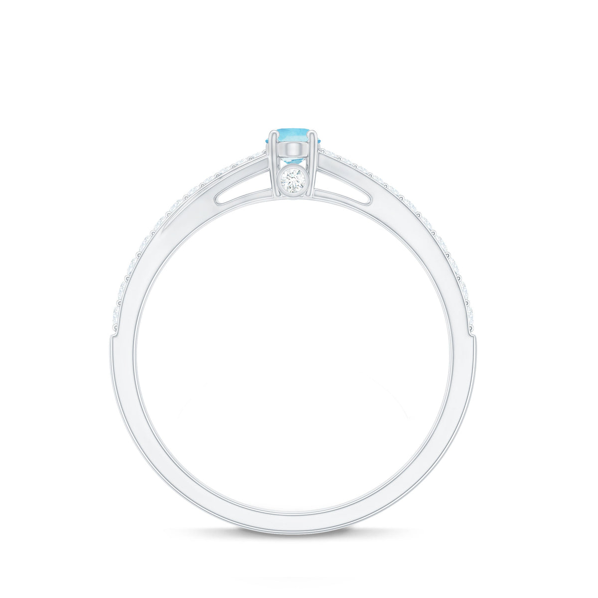 Natural Aquamarine Promise Ring with Diamond Split Shank