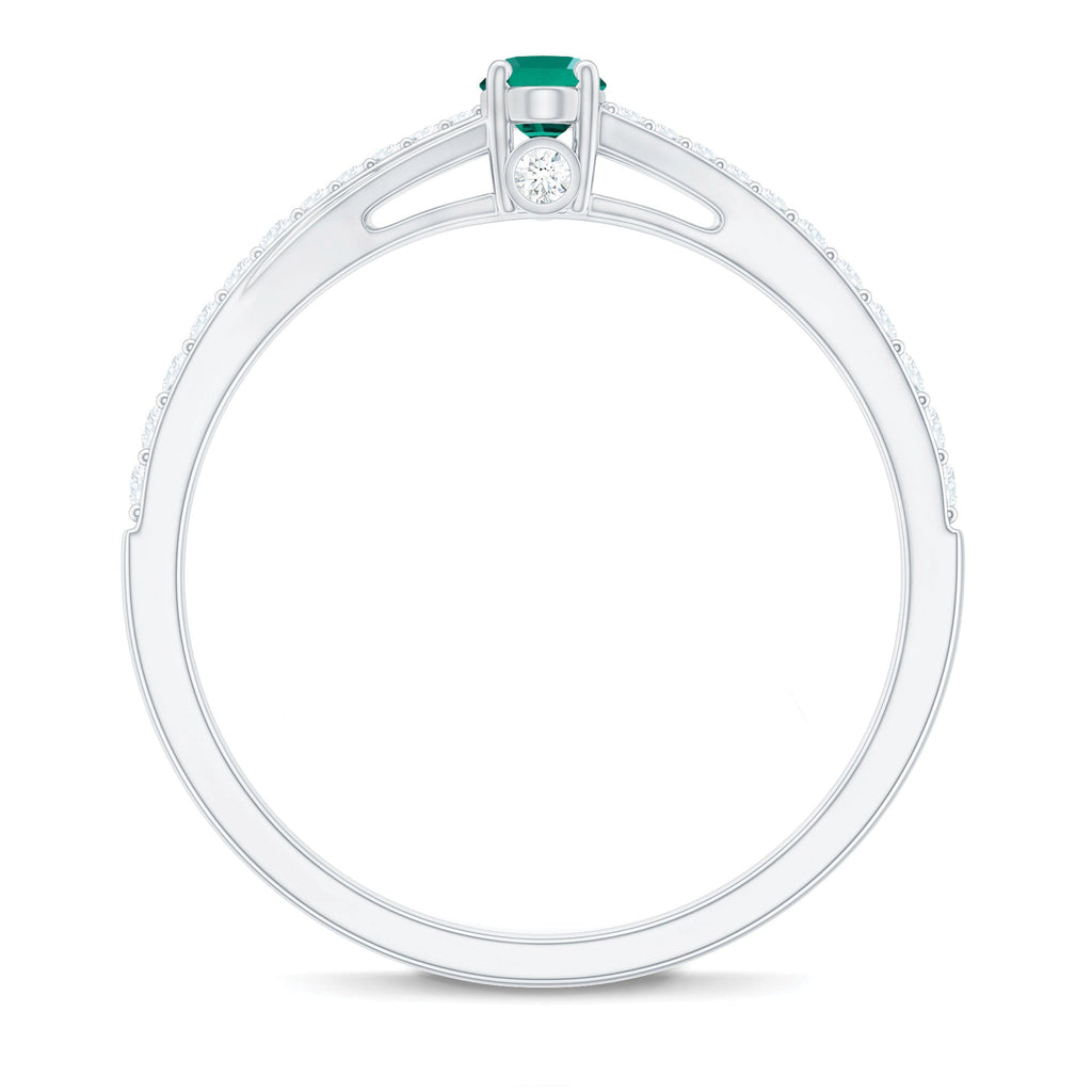 Oval Lab Grown Emerald Promise Ring with Diamond Split Shank