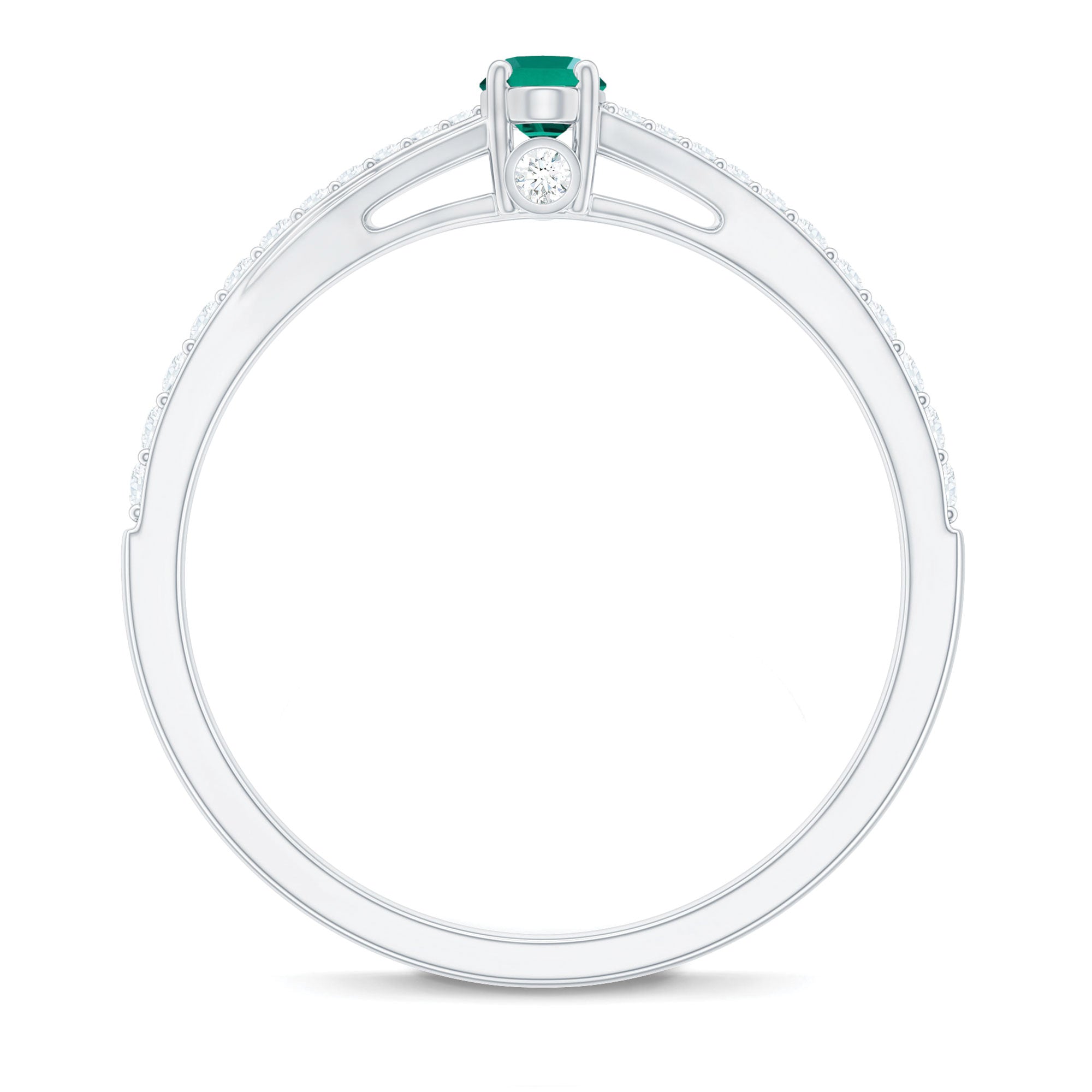 Oval Lab Grown Emerald Promise Ring with Diamond Split Shank