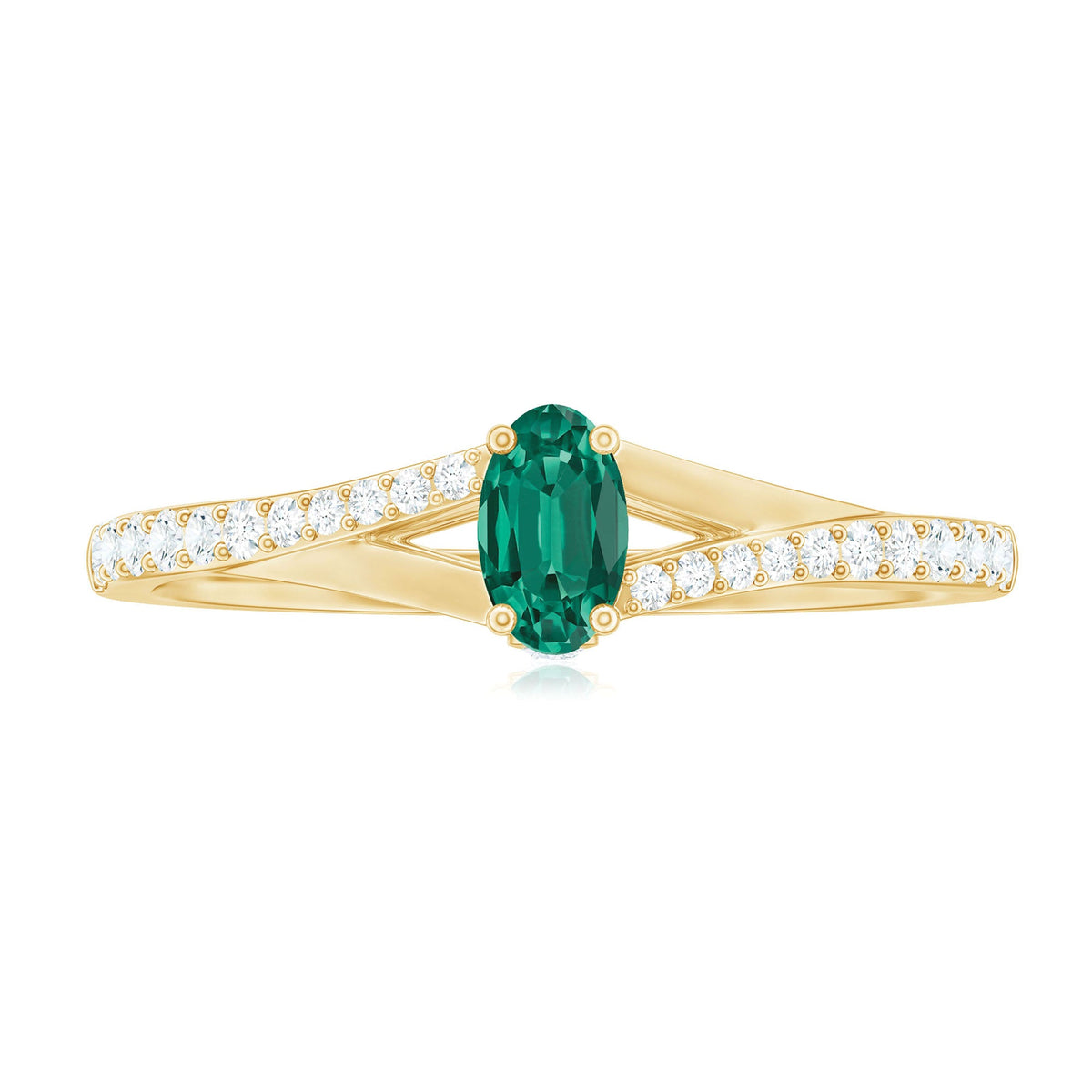 Oval Lab Grown Emerald Promise Ring with Diamond Split Shank