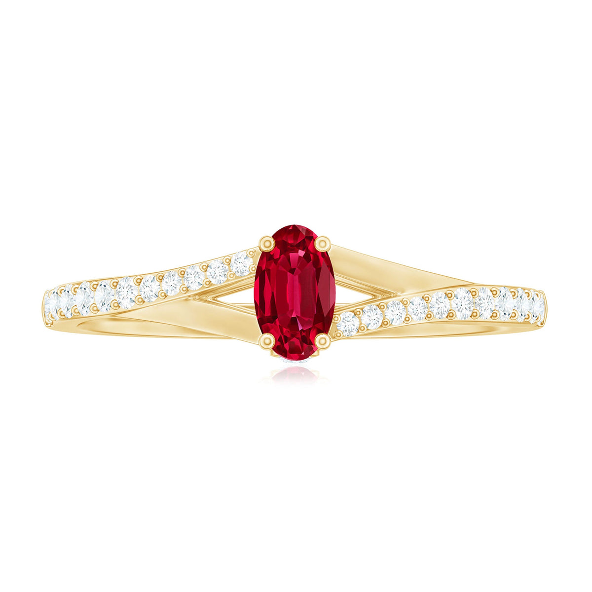 0.42 Carat Lab Grown Ruby and Diamond Solitaire Ring with Split Shank