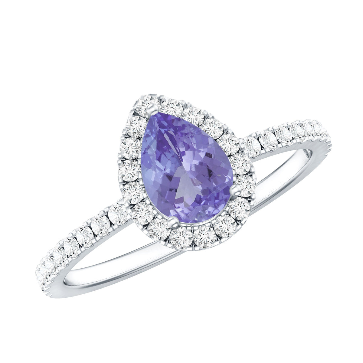 Real 0.84 Carat Tanzanite Teardrop Engagement Ring with Diamond Halo