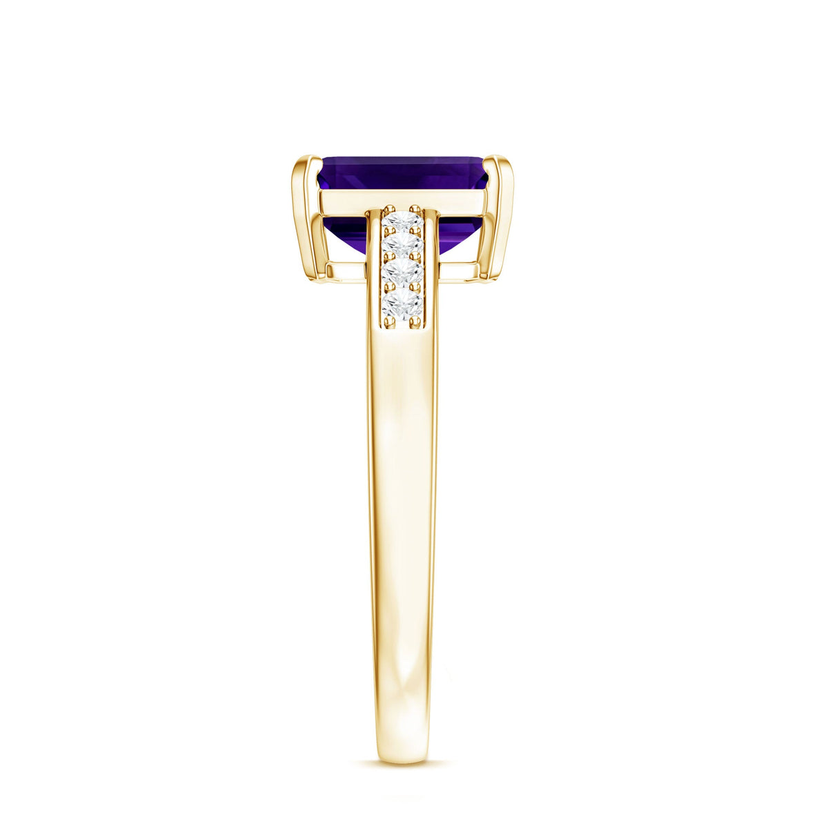 Natural 1.4 Carat Amethyst Emerald Cut Engagement Ring with Diamond