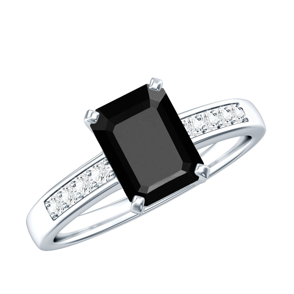 1.8 Carat Emerald Cut Black Onyx Engagement Ring with Diamond