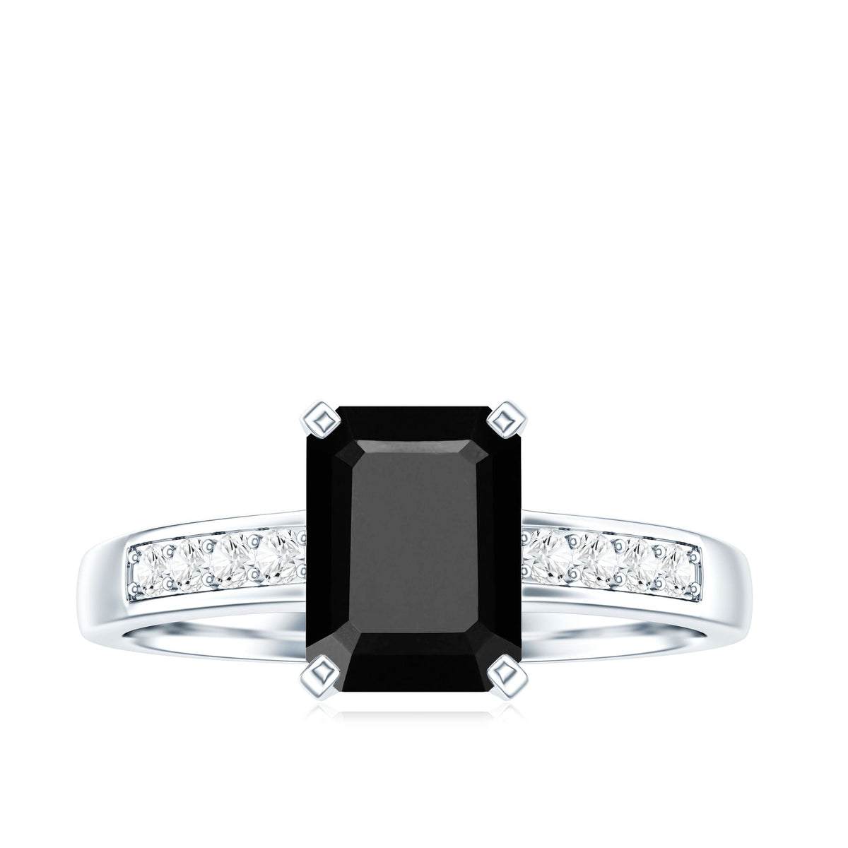 1.8 Carat Emerald Cut Black Onyx Engagement Ring with Diamond